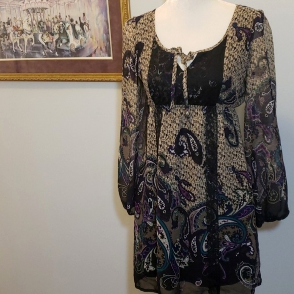 AS U Wish Paisley Boho Style Dress Long Slve EUC - Picture 5 of 8